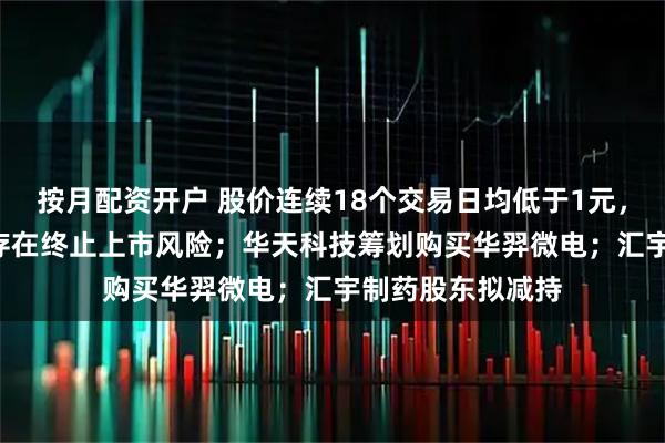 按月配资开户 股价连续18个交易日均低于1元，*ST高鸿：公司存在终止上市风险；华天科技筹划购买华羿微电；汇宇制药股东拟减持